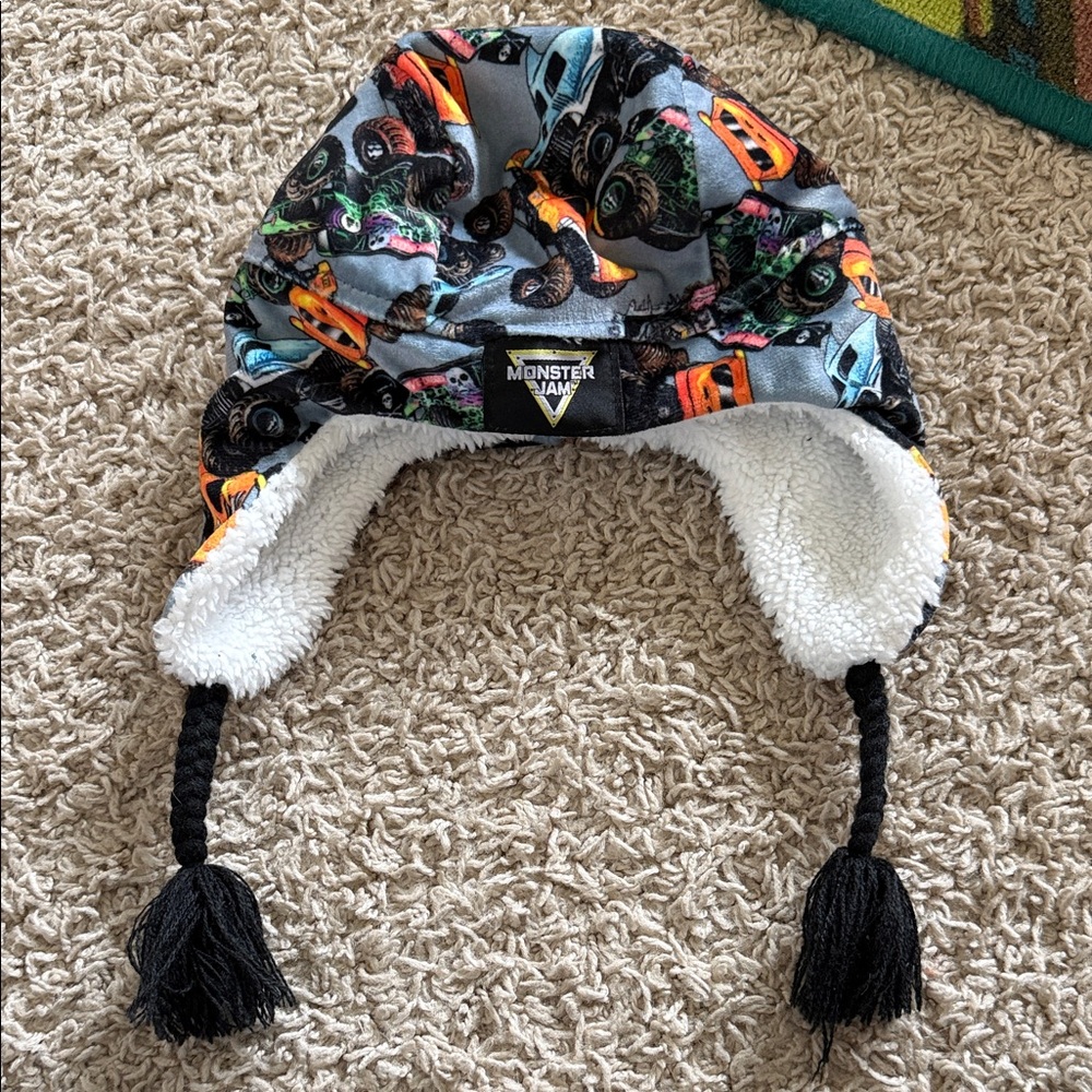 Baby Monster Jam Truck Earflap Hat - Black & Orange Accents